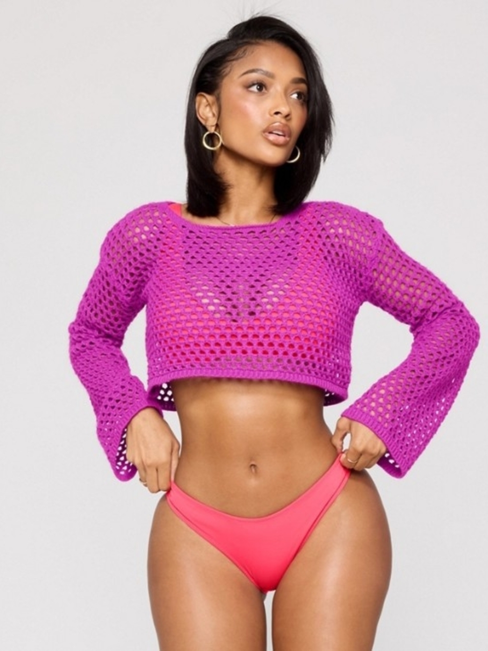 YITTY Fuchsia Crochet Cropped Swim Cover-Up